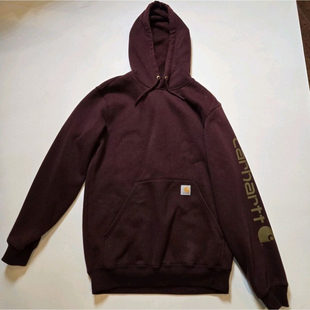 Carhartt Hoodie Mens Small Red‎ Burgundy Loose Fit Hooded Sweatshirt Some Stains